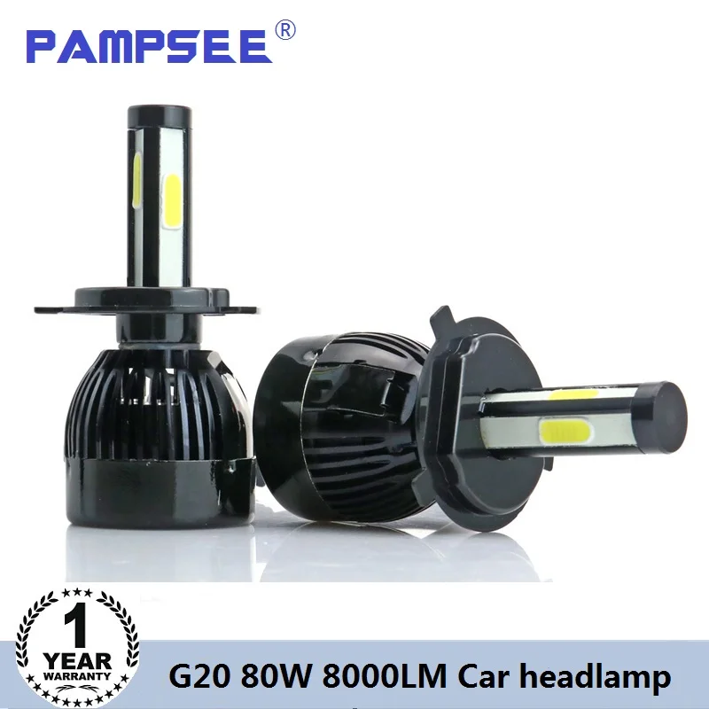 

PAMPSEE G20 H4 Car Headlights H3 H1 H8 9005 HB3 HB4 H13 HB5 9004 HB1 H27 Led Lamp for Auto 80W 8000LM Headlamp 6000K Light Bulb