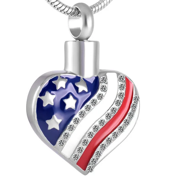 

IJD8729 The United States National Flag In My Heart Pendant Stainless Steel Memorial Urn Keepsake Cremation Jewelry Necklace Men