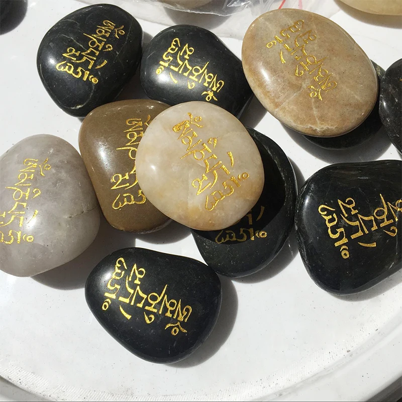 High Grade Riverstones Om Mani Padme Hum Marnyi Stones Strong Buddhist Texts Praying Stones Tibetan Buddhist Tantric Supplies