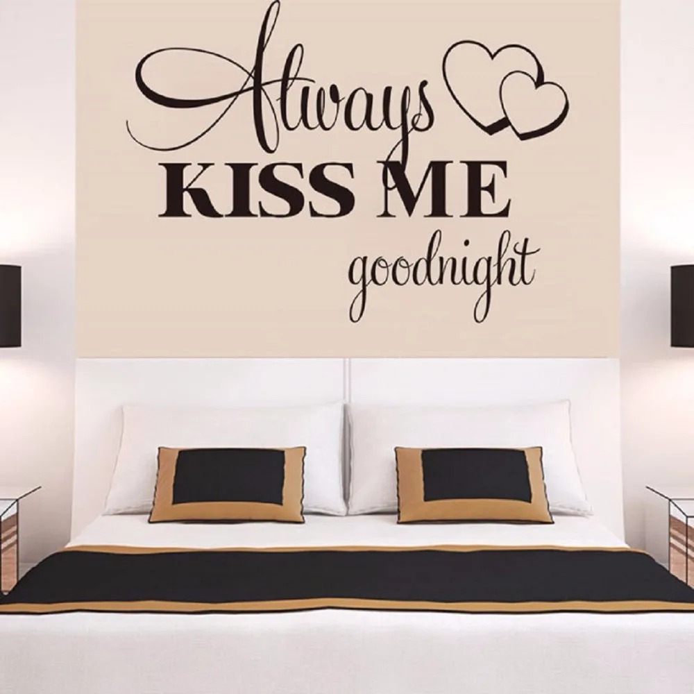 Always Kiss Me Goodnight Lover Heart Romance Home Decoration Bedroom Living Room Removable Vinyl Wall Decal Sticker B046