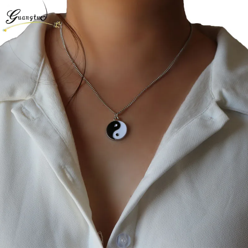 1PCS Taichi Shaped Pendant Necklaces for Women Men Yinyang Ba Gua Chinese Retro Unisex Clavicle Collarbone Chain Fashion Jewelry