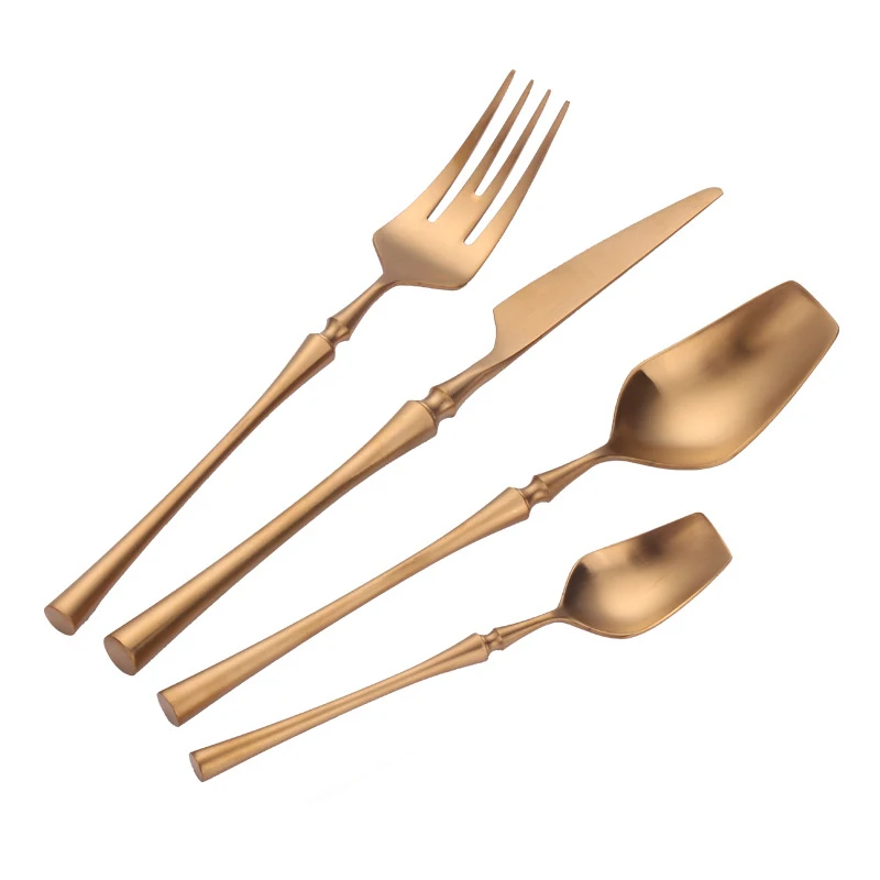 Pure Gold Matte Cutlery 18/8 Stainless Steel 4pieces Portable Metal Restaurant Dinnerware Knife Fork Set Tableware Christmas