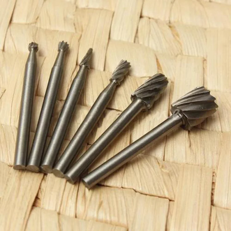 6pcs/set HSS Rotary Burrs Files Milling Cutter Router Bits Set Multifunctional Tool Accessories