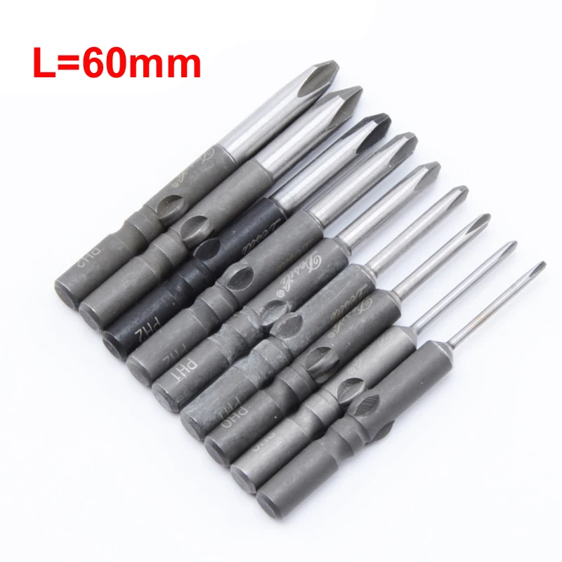 9PCS/set 801 5mm 802 6mm Round Shank Magnetic Electric Phillips Cross Screwdriver Bits 60mm Length PH00 PH0 PH1 PH2