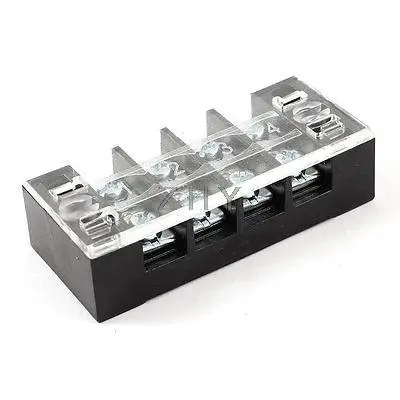 600V 25A Double Row 4 Positions Barrier Screw Terminal Block Black Clear