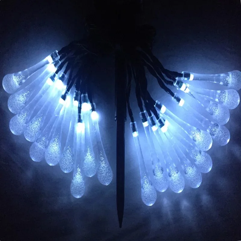 

6m Solar powered Led String Light 30LEDs Crystal water drop bubble Fairy Strand lamp f/Christmas Wedding Garden Bar party decor