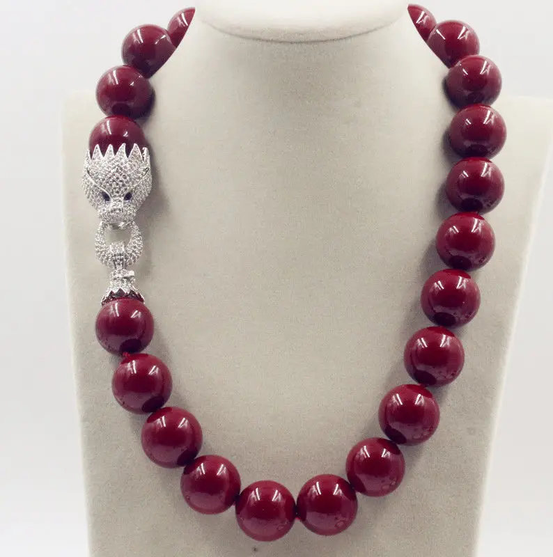 Huge 20mm Genuine Red Shell Pearl Necklace 18'' AAA Crystal Clasp