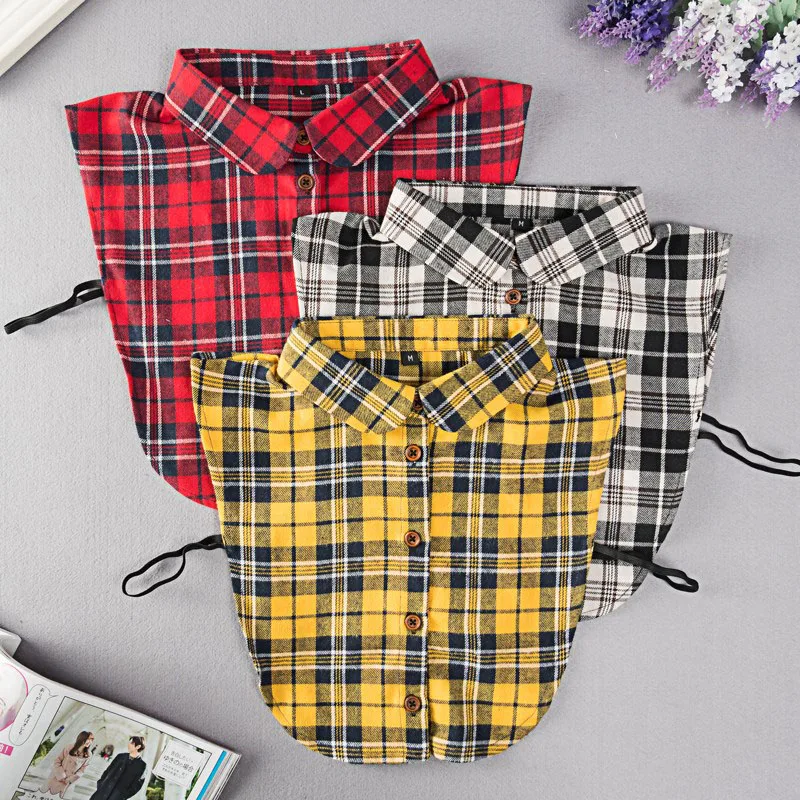 Vintage Plaid Fake Collar Women Detachable collars New Fashion Cotton False Collar Shirt Tie Female Removable Dickie Shirt Women