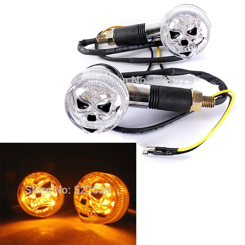 2PCS Motorcycle Skull Skeleton Turn Signal Light Indicator Amber For Yamaha Raider S XV 1900 XV1900 Stratoliner Midnight Deluxe