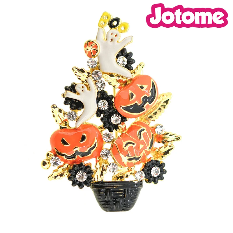 

100pcs a lot Spooky Fun Pumpkin Christmas Tree with Ghosts Handmade Handpainted New Gift Brooch Pin 1.375 x 2inch