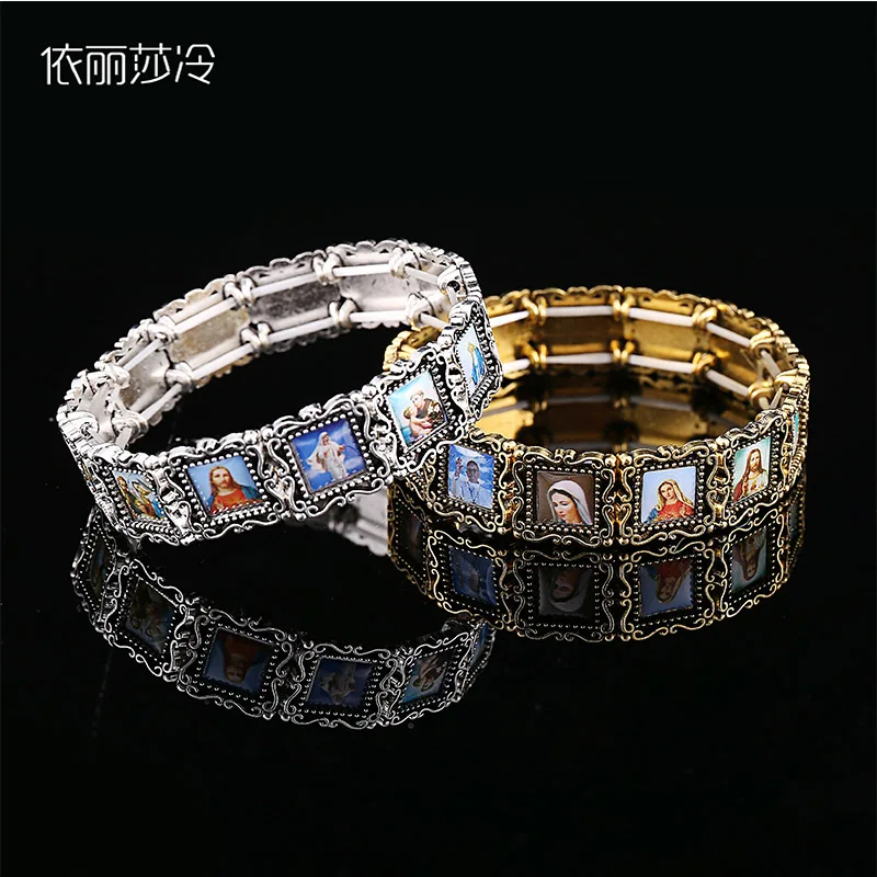 Jesus Cross Beaded Bracelet, Jesus Christian Cross Bracelet, Christ Core Beaded Alloy Bracelet. Random picture
