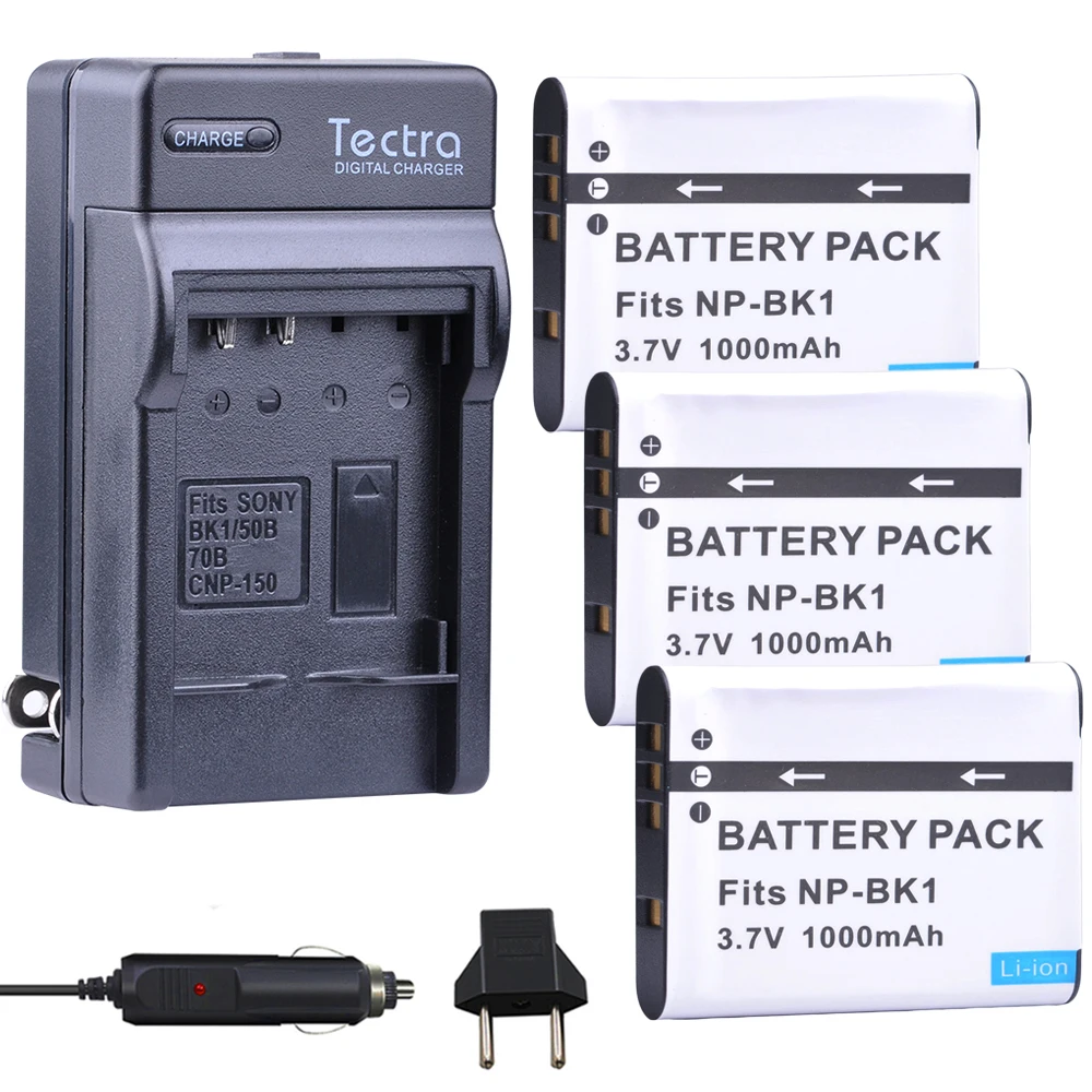 Tectra 3Pcs NP-BK1 NPBK1 NP BK1 Li-ion Camera Bateria + Digital Charger for Sony S750 S780 S950 DSC-S980 W180