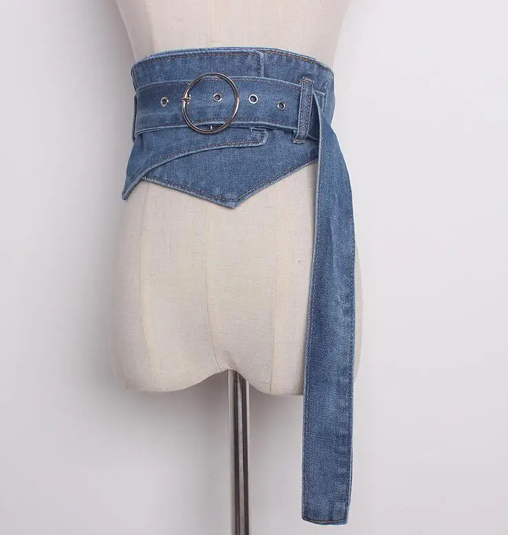 

Women's runway fashion blue denim Cummerbunds female Dress Corsets Waistband Belts decoration wide belt R1690