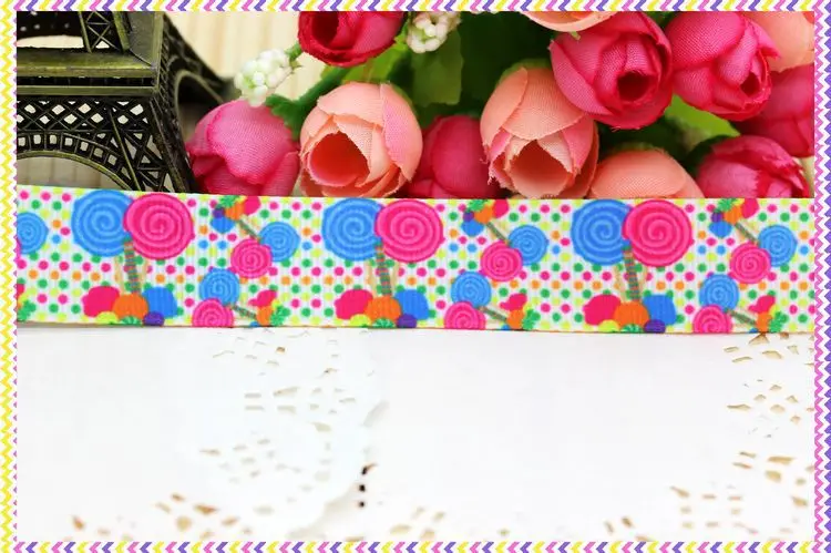 DHK 7/8'' 5yards sugar printed grosgrain ribbon headwear hair bow diy party decoration OEM Wholesale 22mm C829