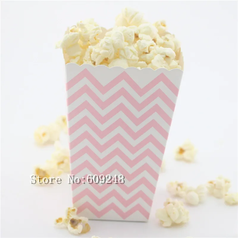 

24 Pcs Light Pink Chevron Paper Popcorn Boxes,Wave Party Favor Buckets,Candy Treat Cups,Girl Baby Shower,Small Mini Movie Night