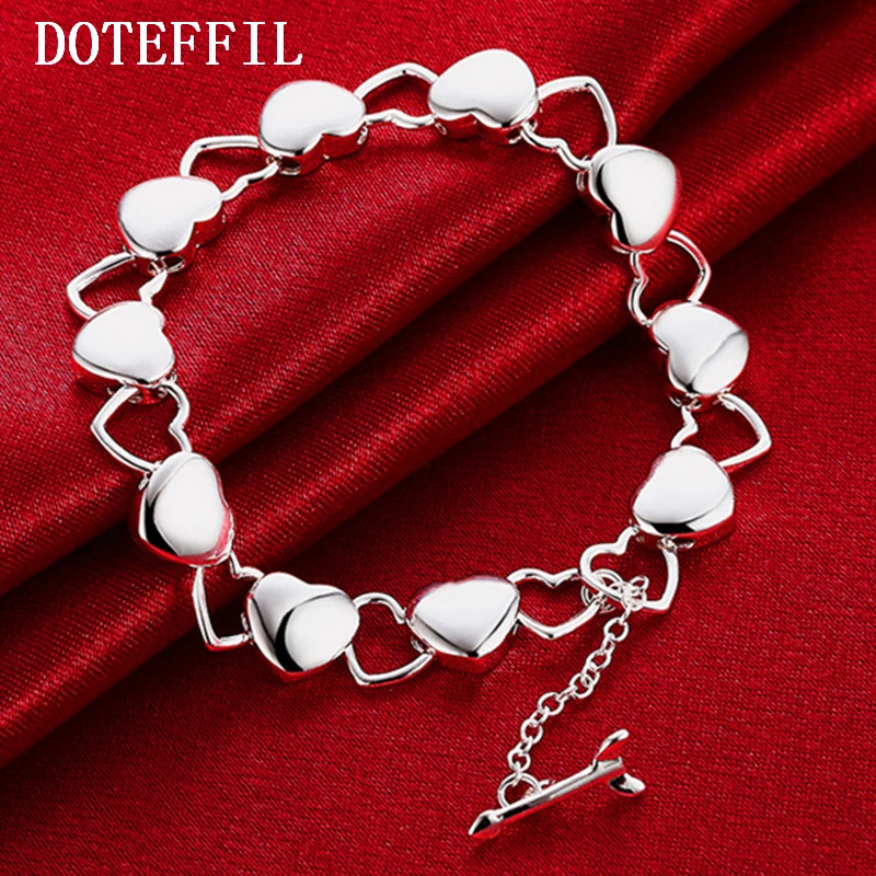 

DOTEFFIL 925 Sterling Silver Solid Hollow Heart Chain Bracelet For Woman Charm Wedding Engagement Fashion Party Jewelry