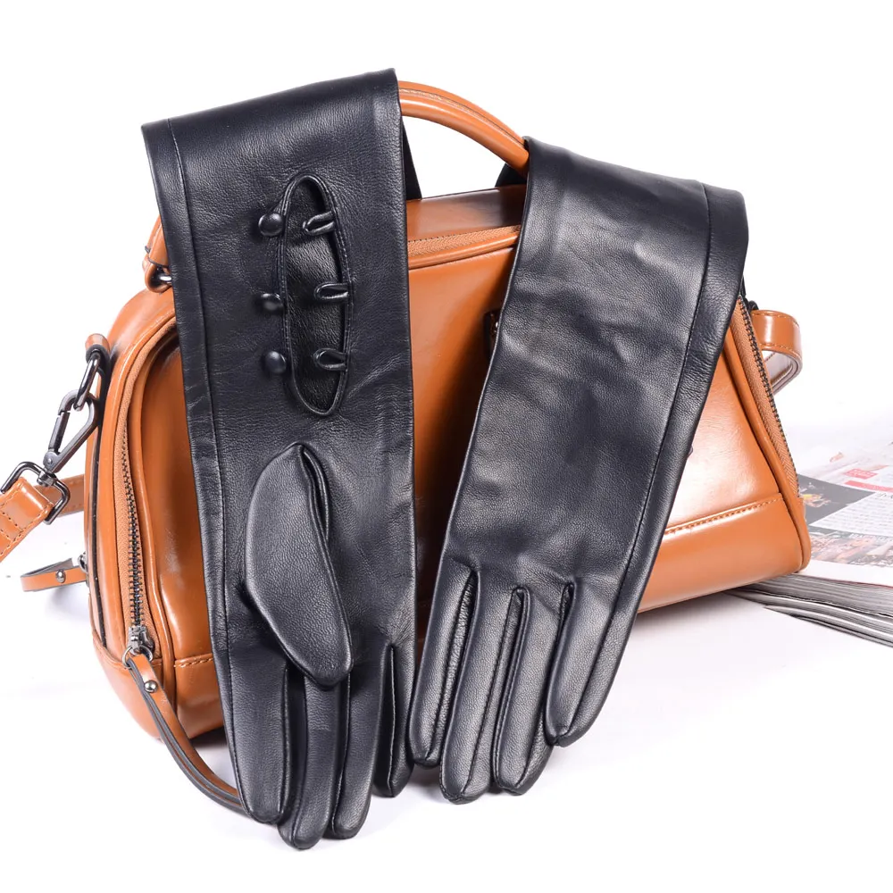 40 50 60 70 80cm Women\'s Ladies Real leather Unlined Double-Sides Leather Three Buttons Wrist  Party Evening Opera/gloves