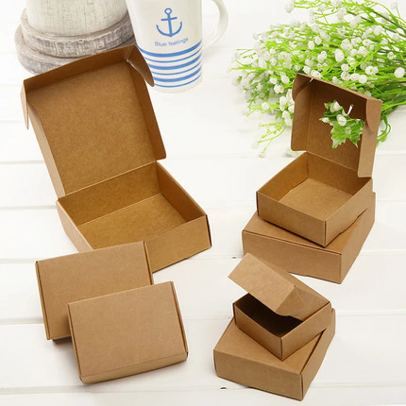 500pcs/lot Brown Kraft Paper Aircraft Gift Boxes 12 Size Candy Box For Handmade Soap Wedding Party Gift Packaging Boxes