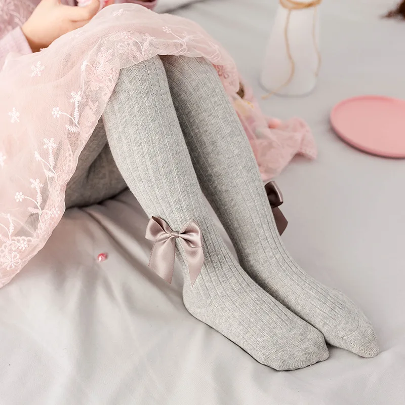 0-6 Yrs Trẻ Em Xuân Hạ Thu Đông Nơ Thun Cotton Bé Gái Quần Trẻ Em Trẻ Sơ Sinh Dệt Kim Collant Thun LKW020