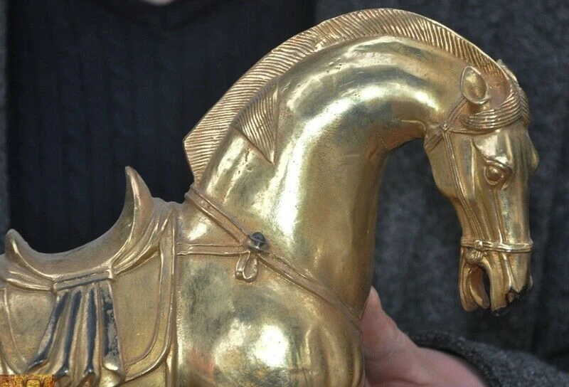 Old Chinese Bronze 24k gold Gilt Zodiac Animal Success lucky Horse Horses Statue