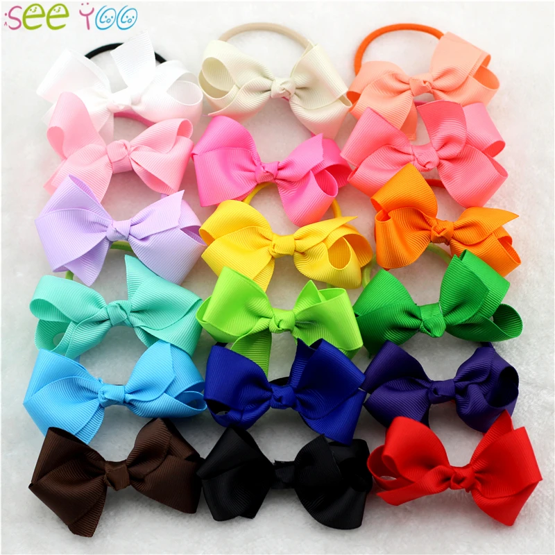 Grosgrain Ribbon Bows With Mix Colorful Elastic Hair bands Children Hair Accessories Baby Girl Boutique bows Hair Rope