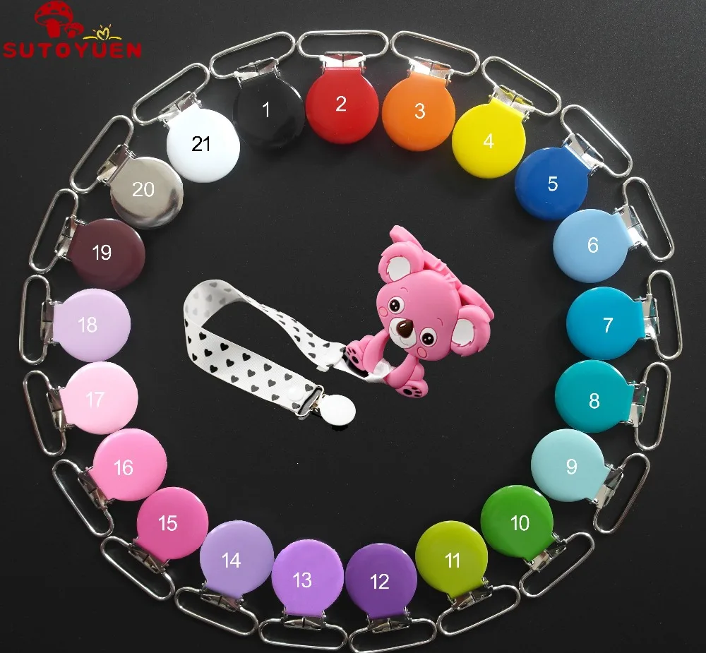 Free Shipping 1000 pcs Round Top Enamel Metal Pacifier Clip wholesale Suspender Clips for Dummy Soother Pacifier Chain Holder