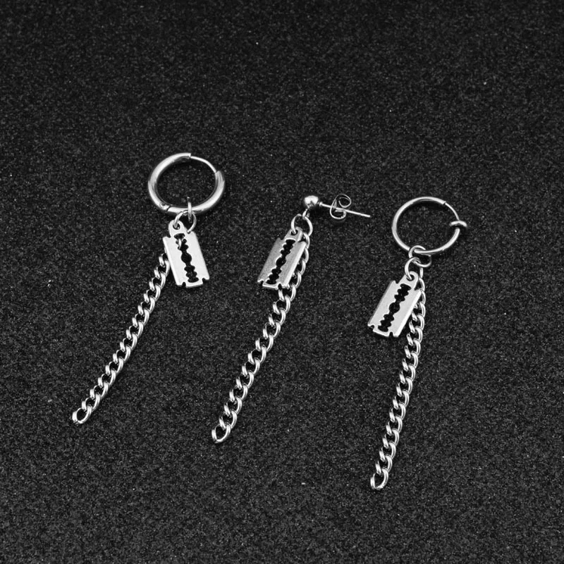 Razor Blade Earring titanium steel earring,guys jewellery,accessory, hipster, grunge style, punk,Male personality blade ear ring