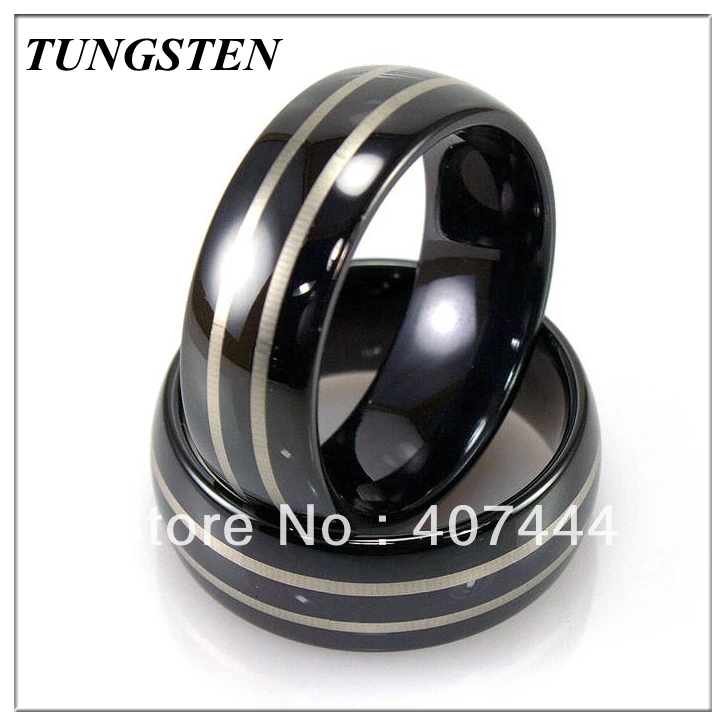 

New Arrival Tungsten Domed Ring With Polish and 2 Laser Engraved Lines With Black Plating Wholesale 10 pieces /lot Free Shipping