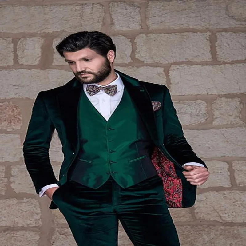 

Dark Green Shawl Collar Velvet Men Suits 20123 (Jacket+Pant+Vest) Bespoke Plus Size Latest Designs Terno Masculino Fashion Cool