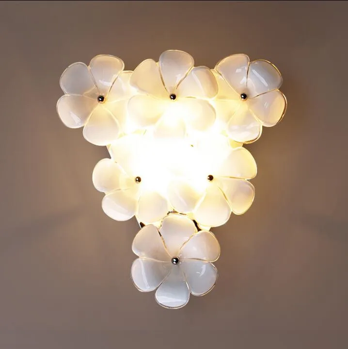 

Modern minimalist pastoral romantic warm wall lamp glass flower light bedroom bedside lamp corridor staircase light.