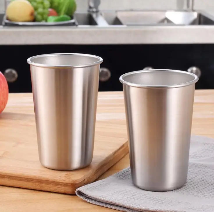 

200pcs 500ml Stainless Steel Cups With Juice Beer Glass Portion Cups 16oz Tumbler Pint Metal Kitchen Bar Large Drinking MugSN442