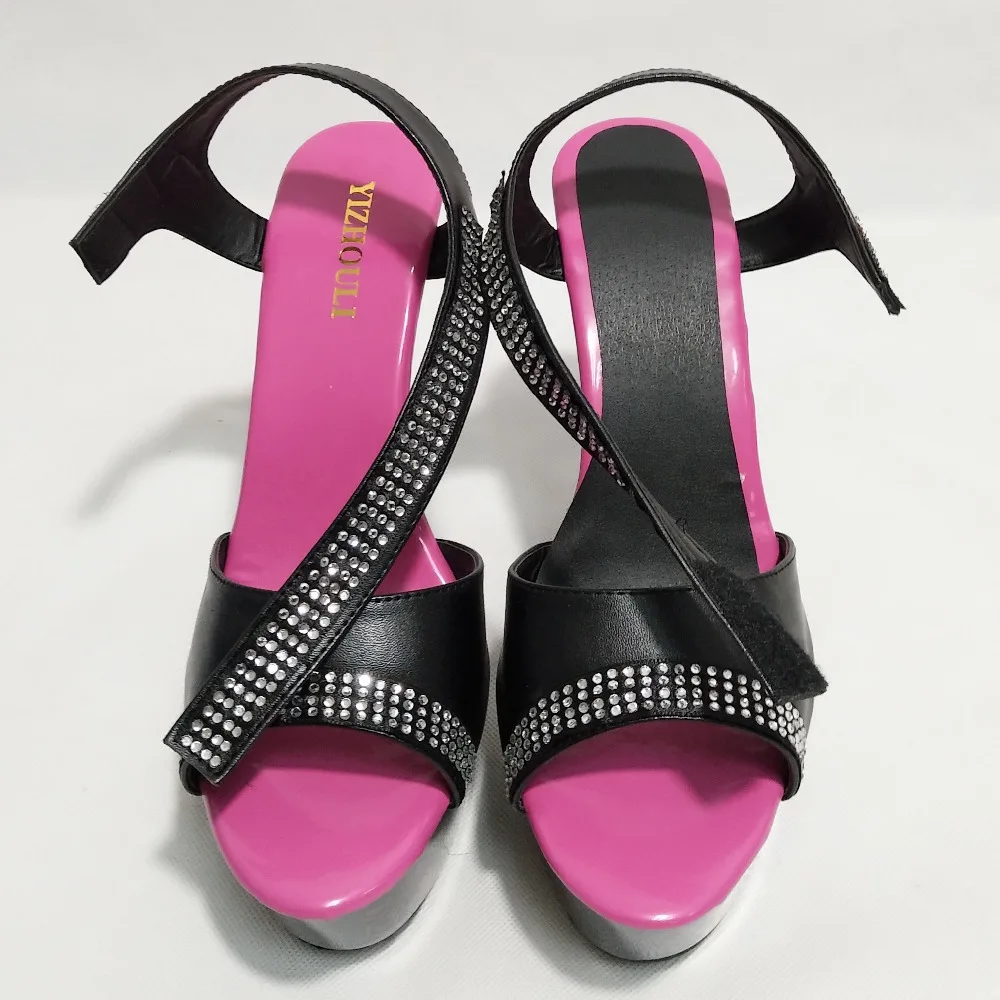 Unique color block decorative sandals, 15 cm banquet stage with platform platform pole dance performance, sandals