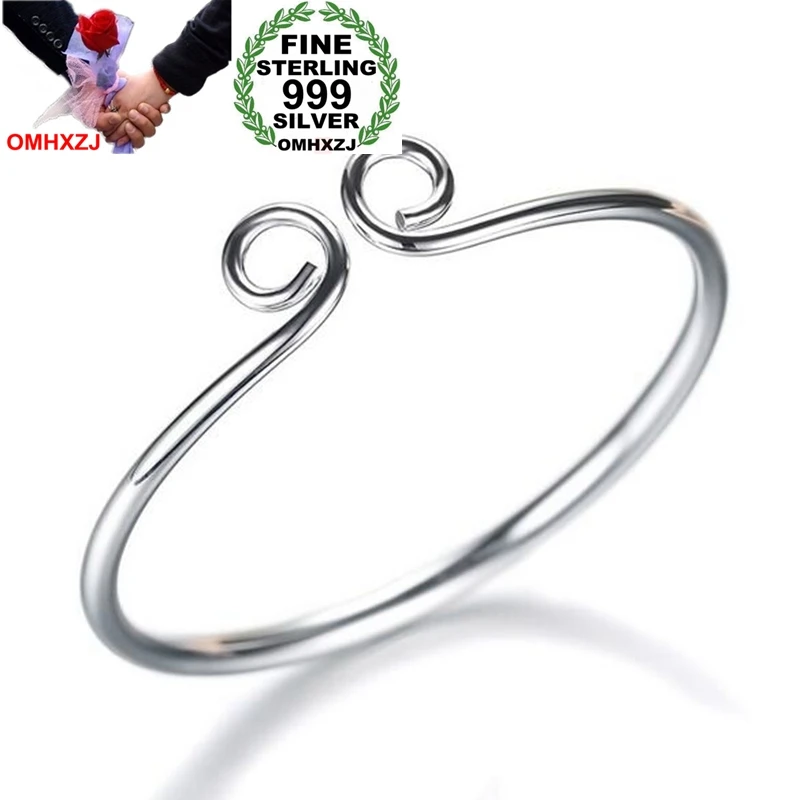 OMHXZJ Wholesale Fashion Woman Child Couple Gift Monkey Tighten Mantra Hoop 999 Sterling Silver Bracelet Bangle Adjustable SZ56