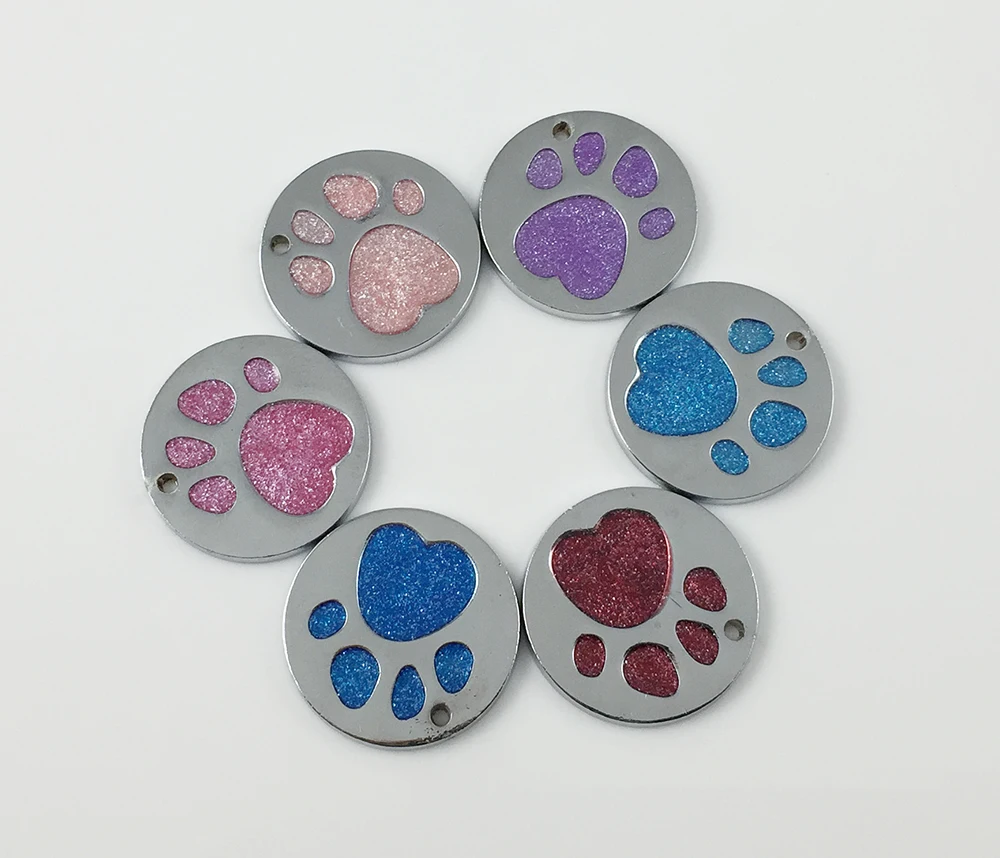 

1000 pcs/Lot Wholesale Pet ID Tag Dog Cat Tags Glow Name Pendant 25MM Diameter Footprint Dog Identity