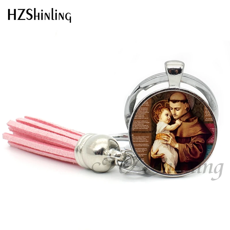 2017 St Anthony of Padua Keychain Saint Pendant Keyring Art St Anthony Jewelry Cabochon Religious Religious Tassel Keychains
