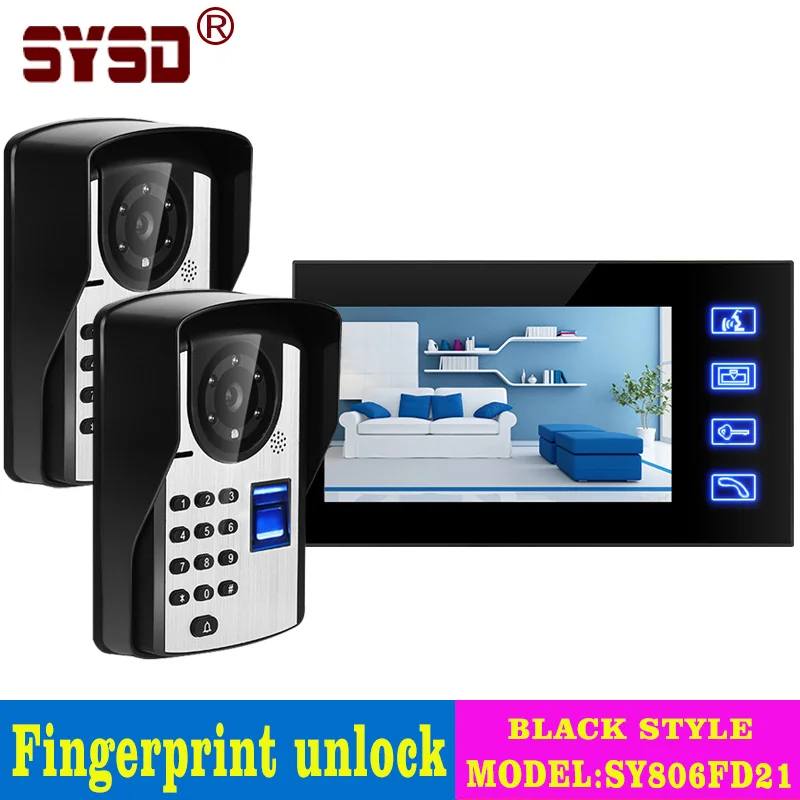 Video Intercom 7\'\' Wired Video Door Phone Fingerprint IR Night Vision Password Unlock Camera Waterproof