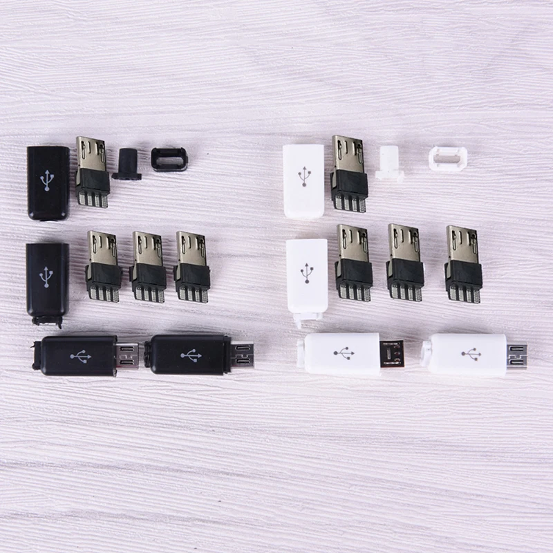 10pcs/ Sets 4 in 1 DIY Micro USB Welding Type Male 4 Pin Plug Connector w/Plastic Cover white/black