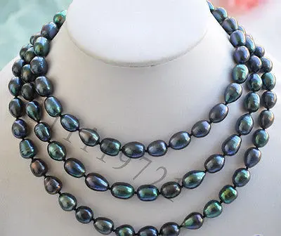 10-11mm peacock black rice freshwater cultured pearl necklace 50