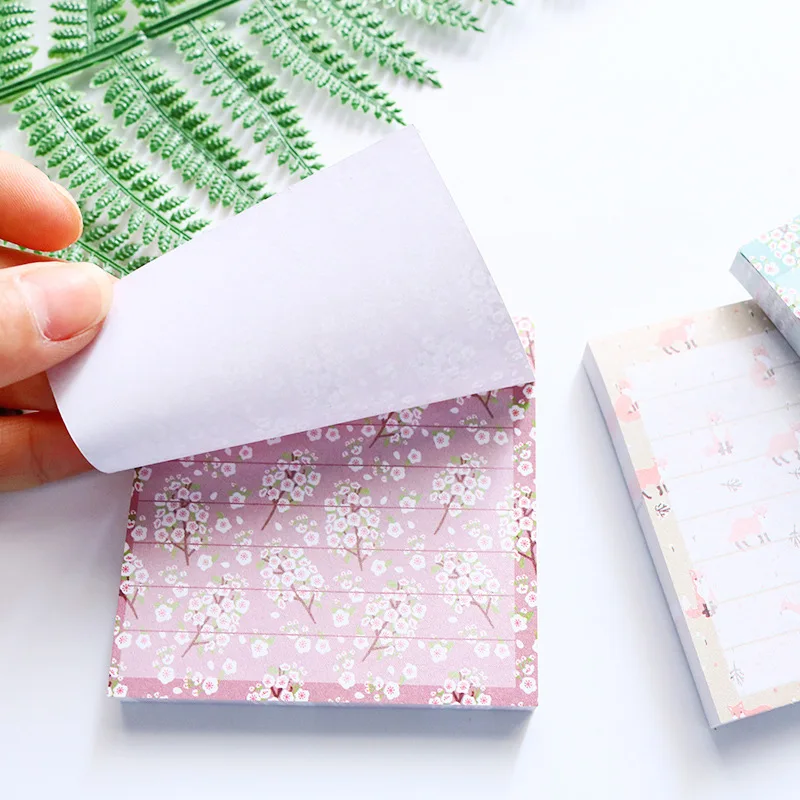 80Pages/set Kawaii Small Fresh Floral Stripe Memo Pads Diy Sticky Notes Diary Post Guestbook Stickers Stationery Office School