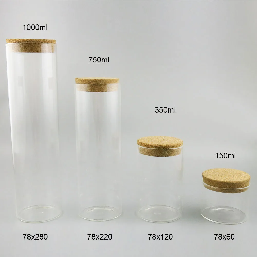 1PCS x 150ml 350ml 750ml 1000ml Clear Big High Borosilicate Glass Test tube Glass  Sorage Jar Tea Fruit Storage Tank