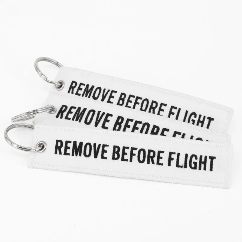 Remove Before Flight Key Chain llaveros Important Things Tag White Embroidery Key Fobs OEM Key Jewelry Aviation Gifts