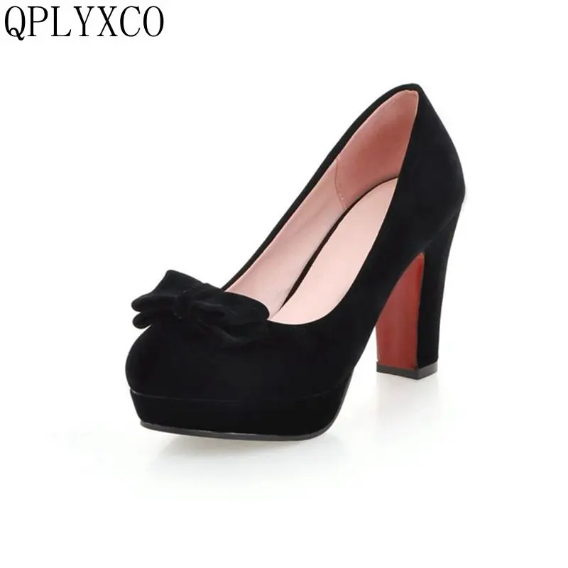 QPLYXCO 2017 New Sale sweet Round toe Platform Big size 33-43 Women High Heel Shoes Pumps Wedding Party Ladies Footwear 215-3