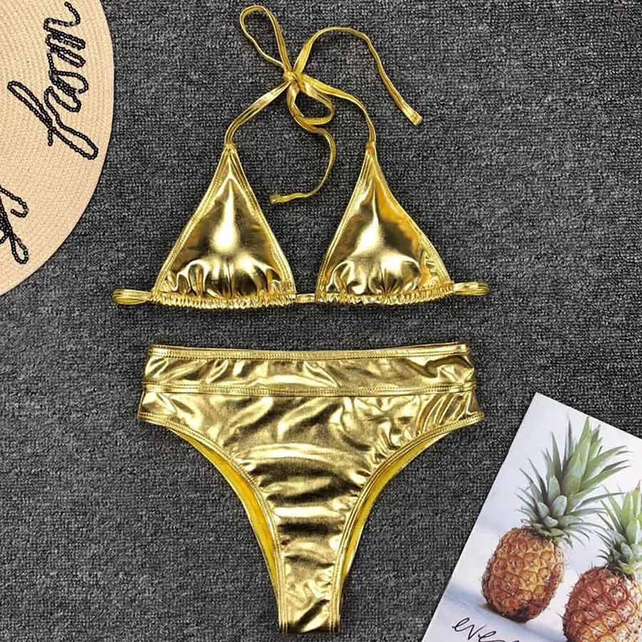 Nuovo costume da bagno intero argento lucido oro costumi da bagno donna costumi da bagno donna scollo a V costume da bagno costumi da bagno Monokini