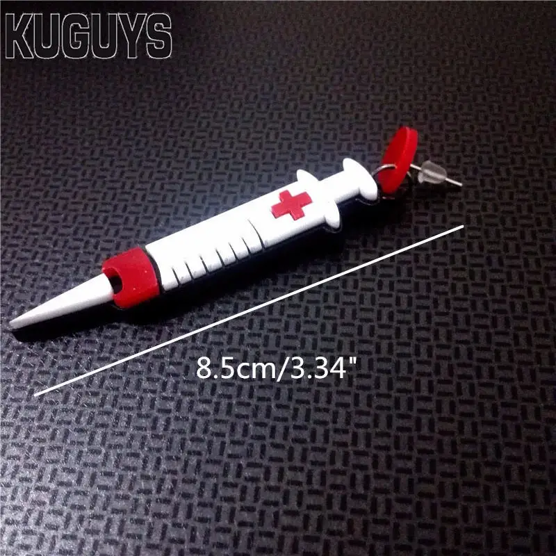 KUGUYS Acrylic Nurse Syringe Long Drop Earrings for Women Hyperbole Injector Jewelry Cosplay Accessories