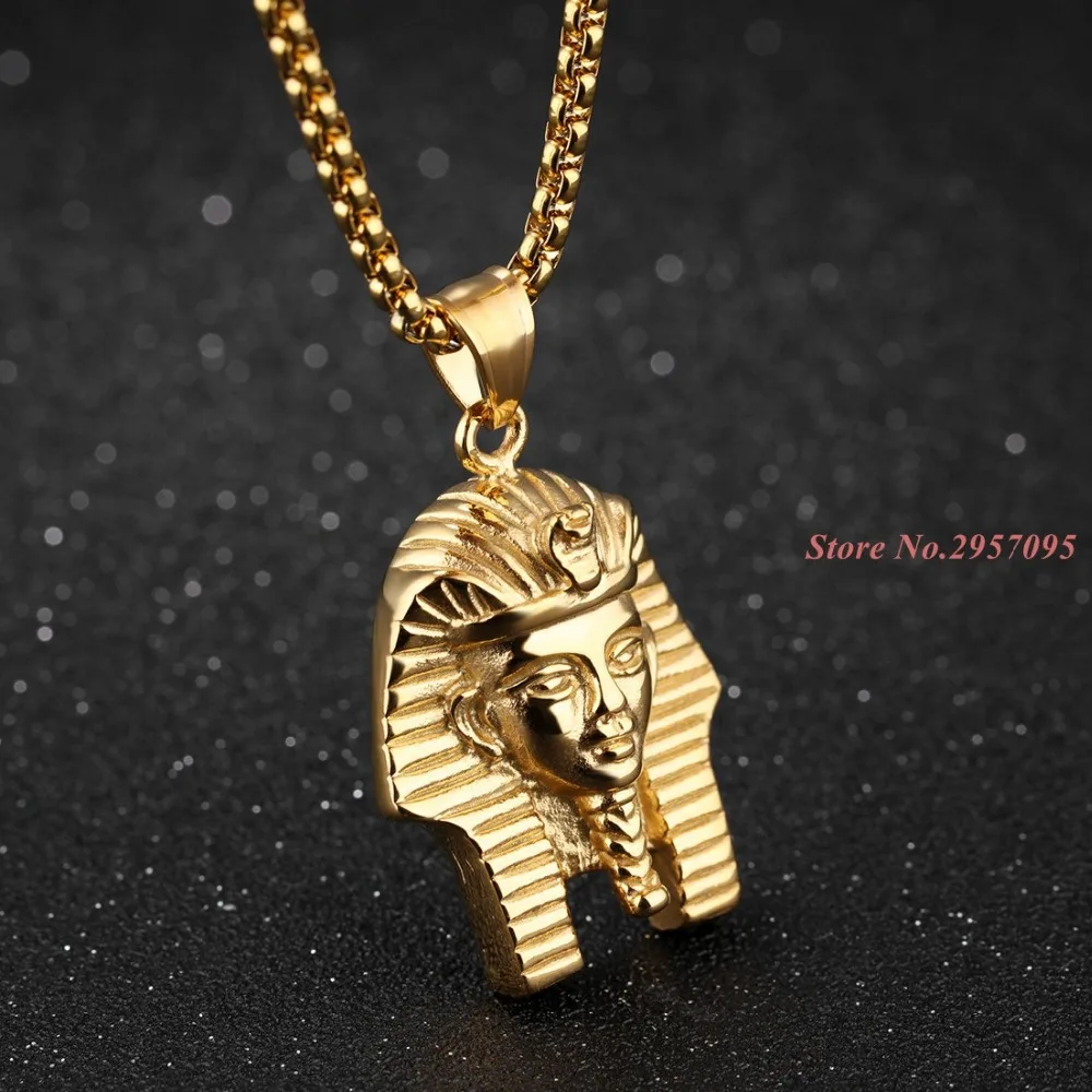 Egyptian Pharaoh Vintage Pendant Stainless Steel Gold Color Men Accessories Wholesale Egypt Jewelry Necklace Women