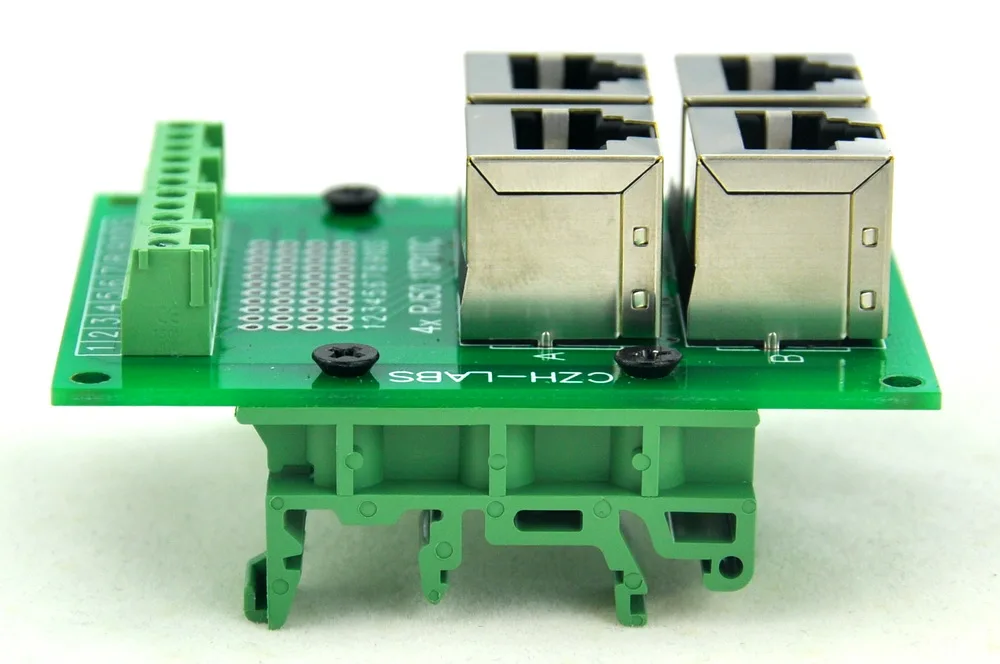 RJ50 10P10C 4-Way Buss Board Interface Module with Simple DIN Rail Mount Bracket