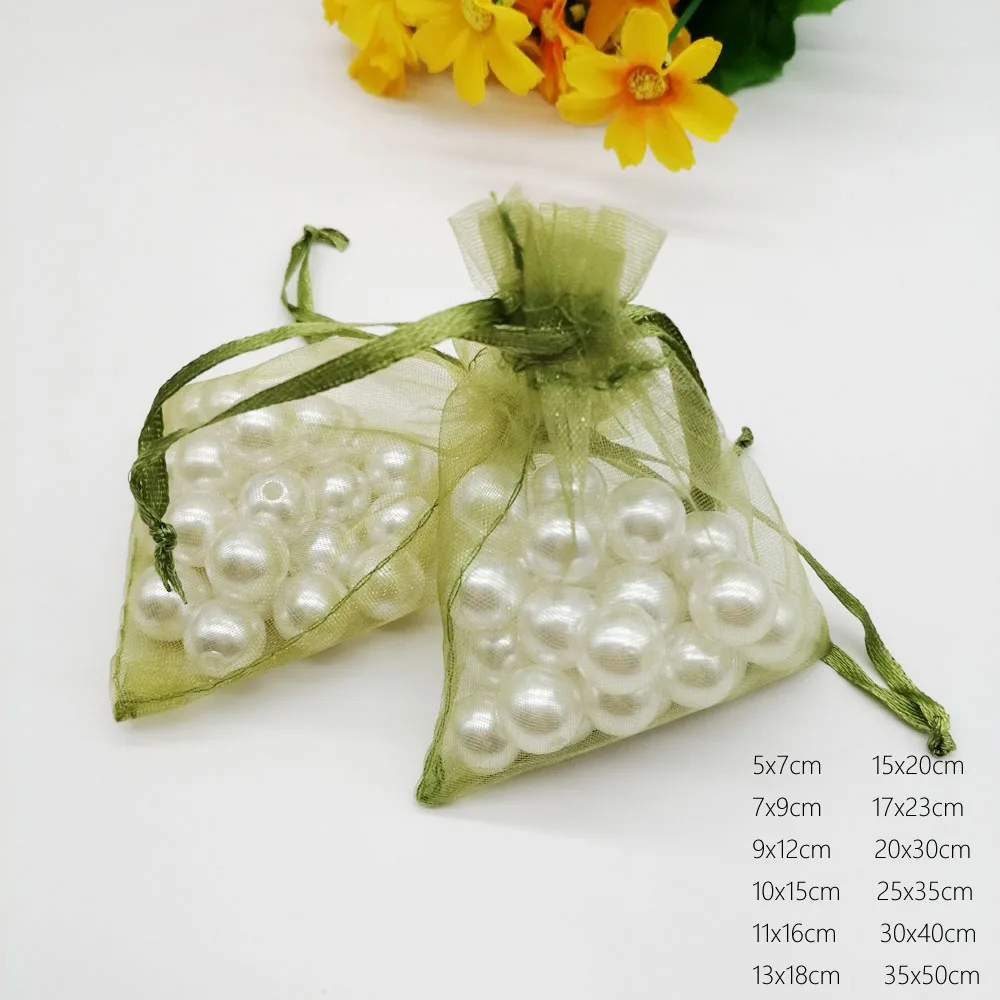 1000pcs Wholesale Small Organza Drawstring Bags Army Green Gift Pouch Sachet Packaging Wedding Party Favors Birthday Displays
