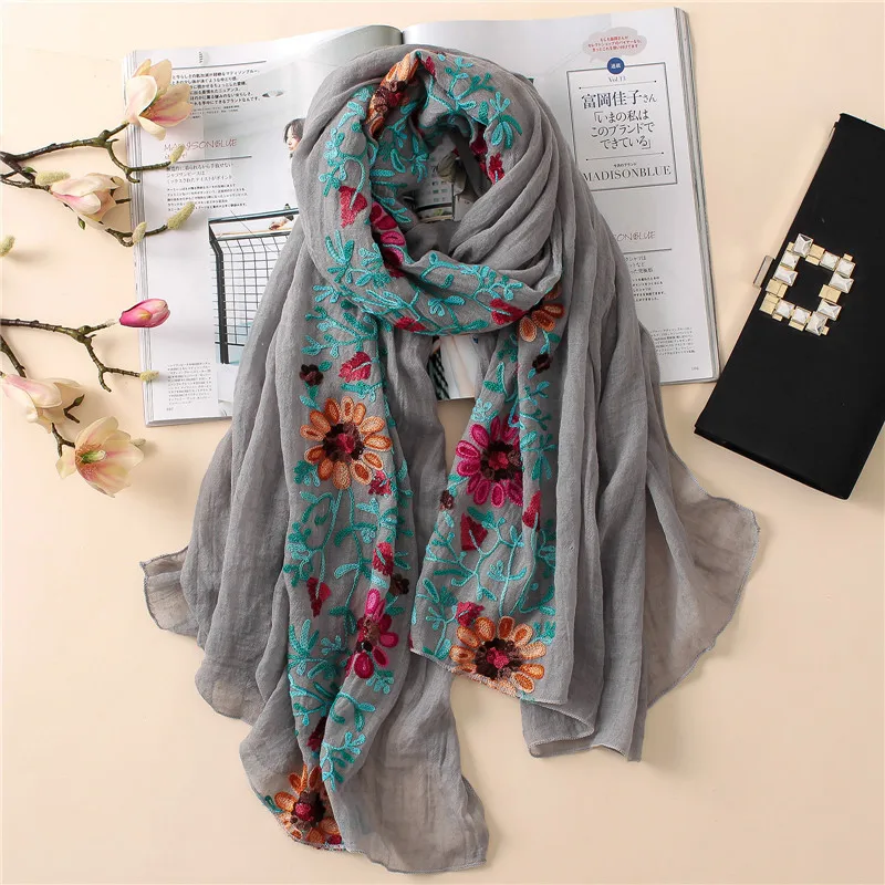 Xaile viscose floral bordado liso, estampa bandana indiana, lenços de algodão e envoltórios, boné hijab muçulmano macio, lenço de 2023