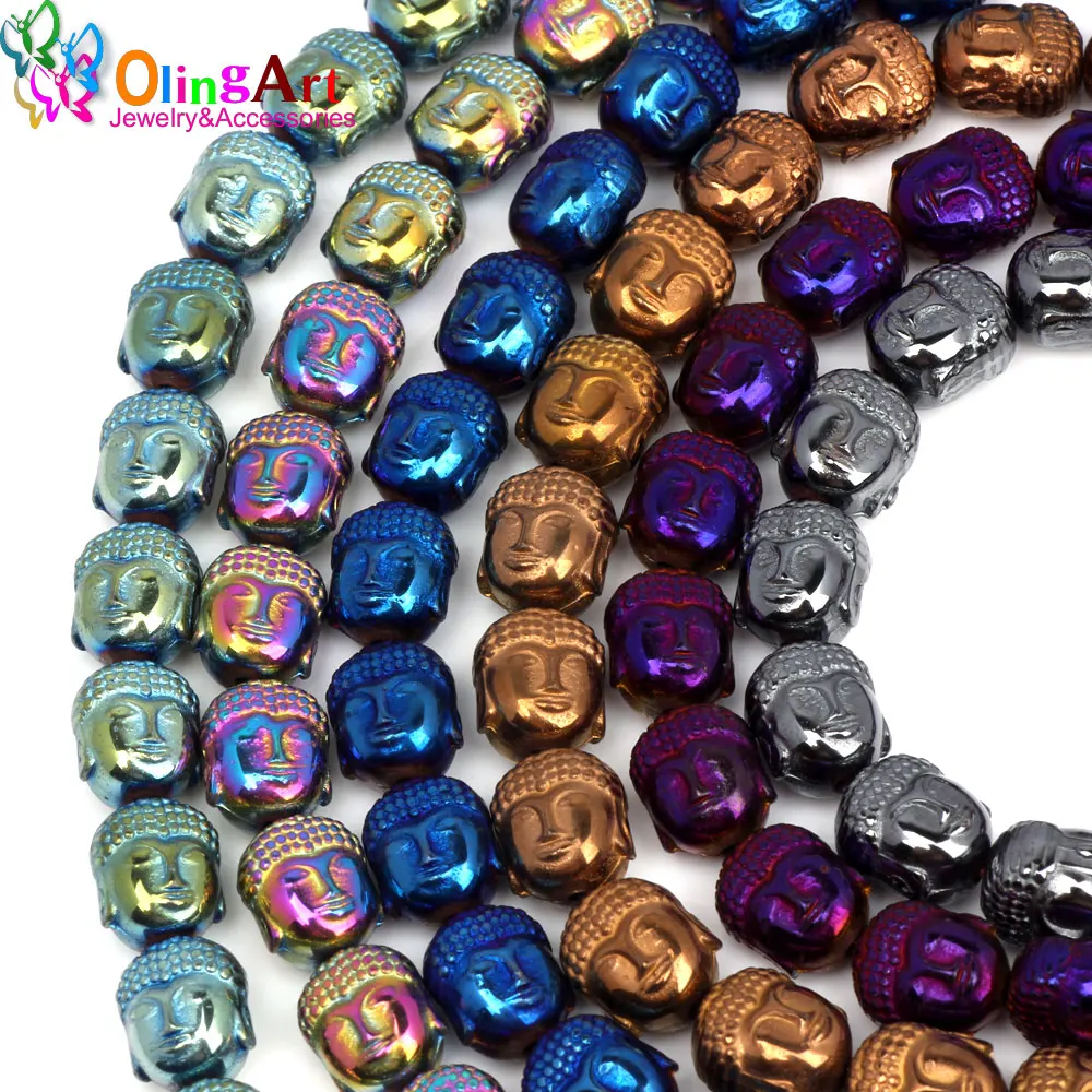 Olingart 8*10Mm 14Pcs Natuursteen Zwart Hematiet Kralen Metalen Plating Kleur Boeddha Hoofd Diy Ketting Armband sieraden Maken