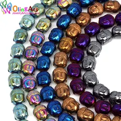 Olingart 8*10Mm 14Pcs Natuursteen Zwart Hematiet Kralen Metalen Plating Kleur Boeddha Hoofd Diy Ketting Armband sieraden Maken